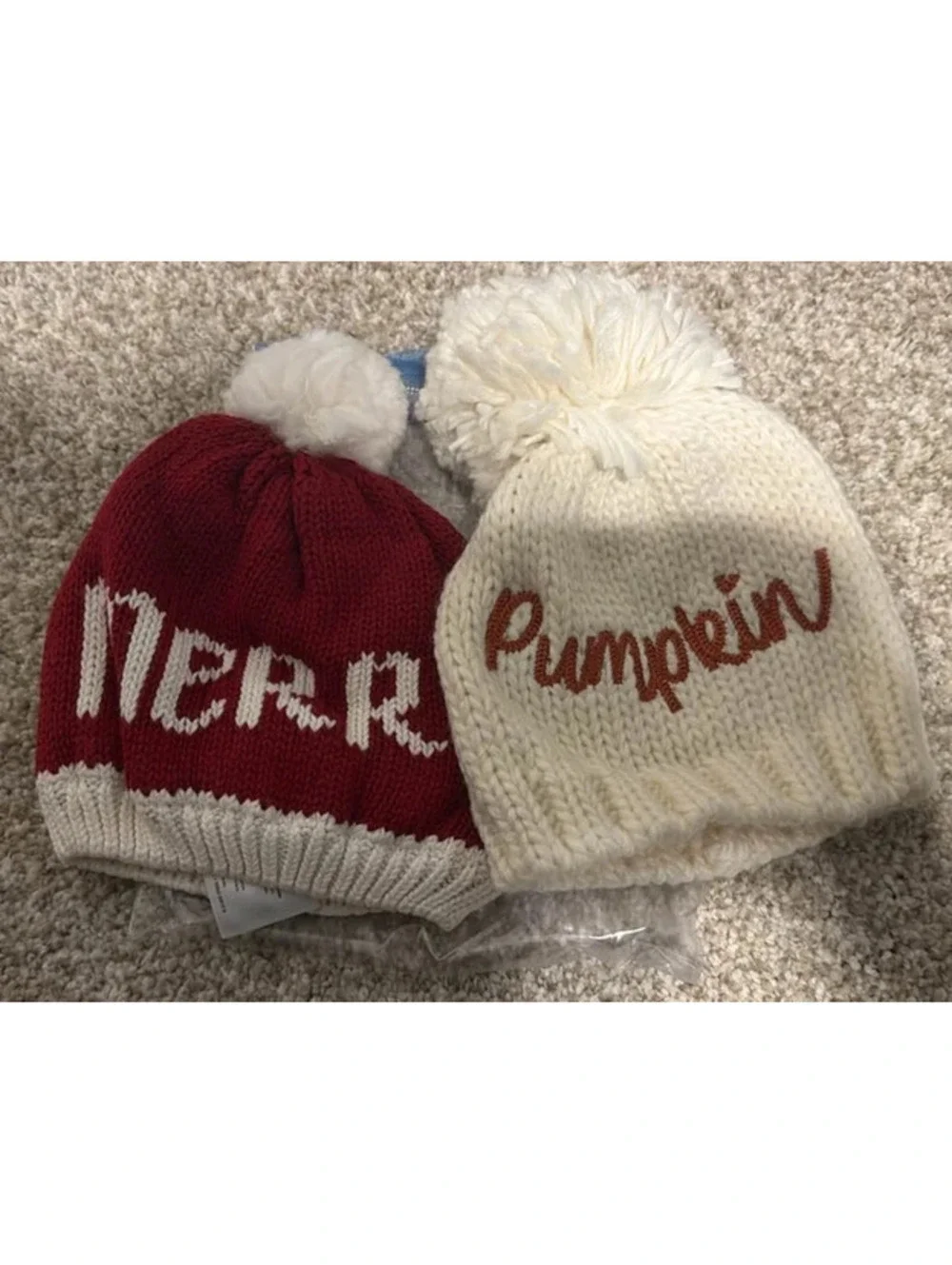 Merry and Pumpkin Knit Pom Pom Beanies
